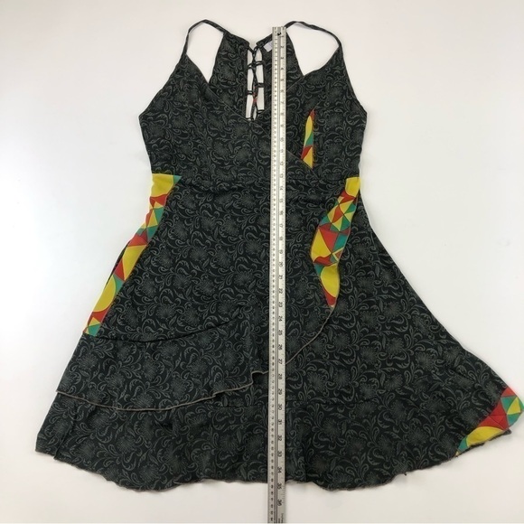 GURU for Life grey print all silk wrap look print sundress M/L - Picture 6 of 8